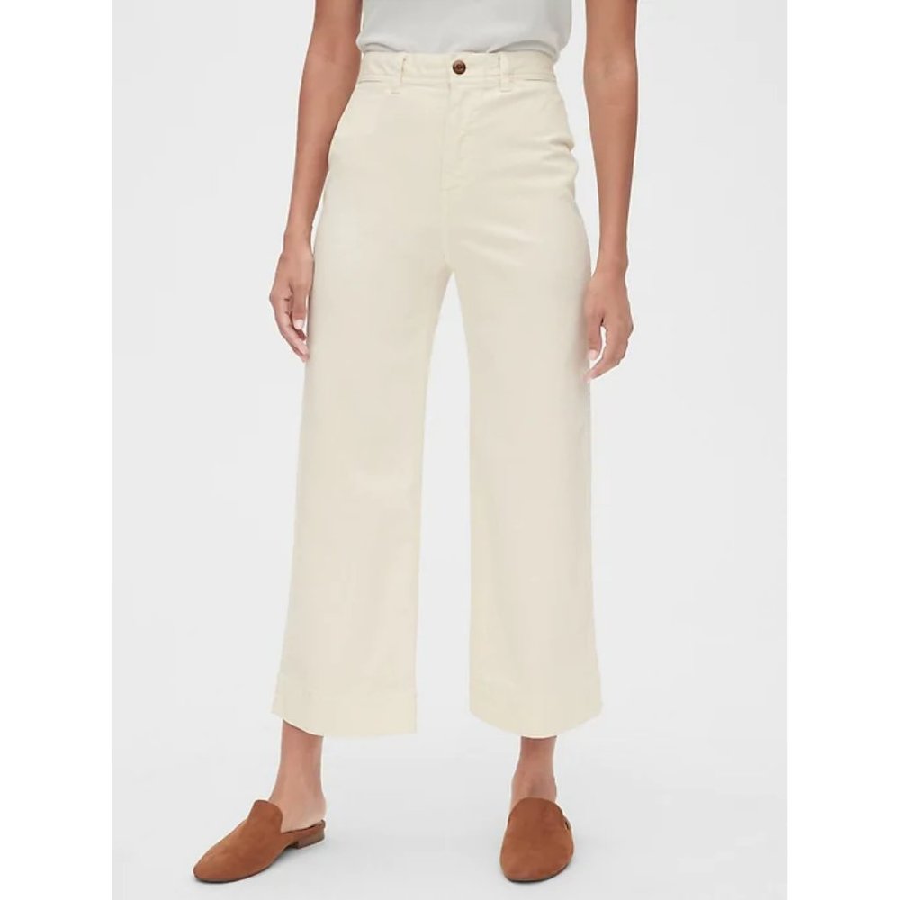 GAP High Rise Wide-Leg Crop Ivory Frost Chino Jeans Women’s Size 18